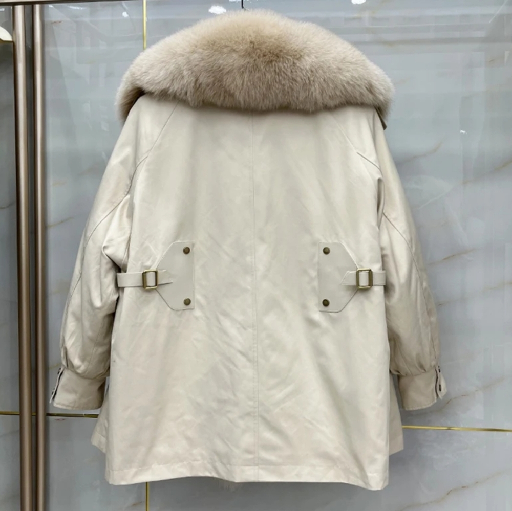 Women Parka Fashion Coat Thick Natrual Real Rabbit Fur Liner With Real Fox Fur - Picture 2 of 8